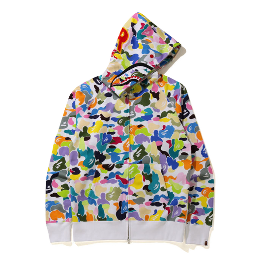 A Bathing Ape Shark Full Zip Hoodie - White/ Multi Camo Bape