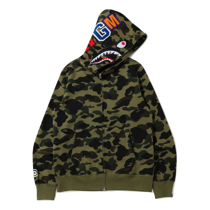 A Bathing Ape 1st Camo Shark Full Zip Hoodie WGM - Green Camo - Used Bape