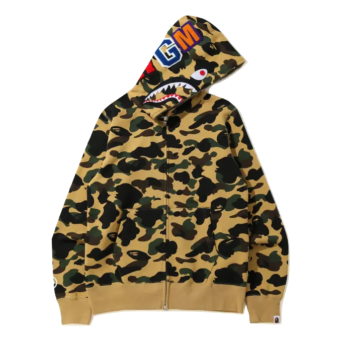 A Bathing Ape 1st Camo Shark Full Zip Hoodie WGM - Yellow Camo Bape
