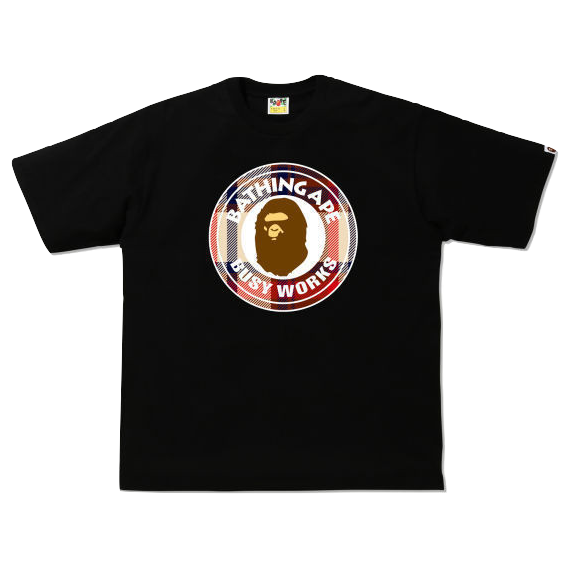 A Bathing Ape Check Busy Works Relaxed Tee - Black/Tan Bape