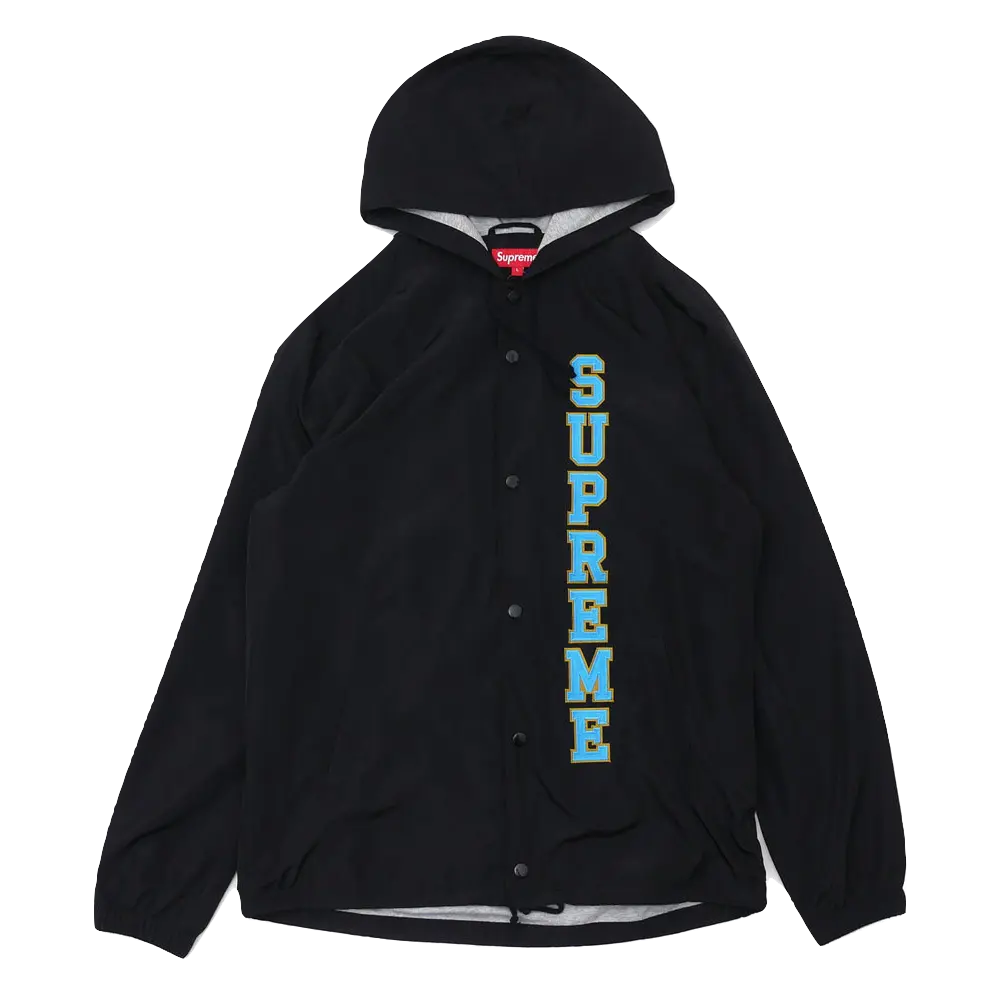 Supreme Vertical Logo Hooded Coaches Jacket - Black Supreme
