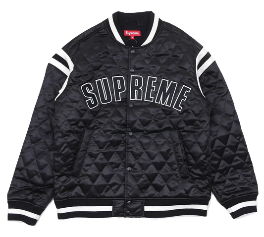 Supreme Quilted Satin Varsity Jacket - Black Supreme