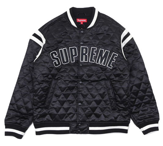 Supreme Quilted Satin Varsity Jacket - Black - Used Supreme