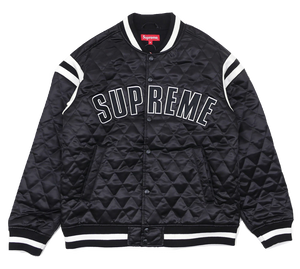 Supreme Quilted Satin Varsity Jacket - Black - Used