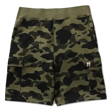 A Bathing Ape 1st Camo 6Pocket Sweat Shorts - Green Camo - Used Bape