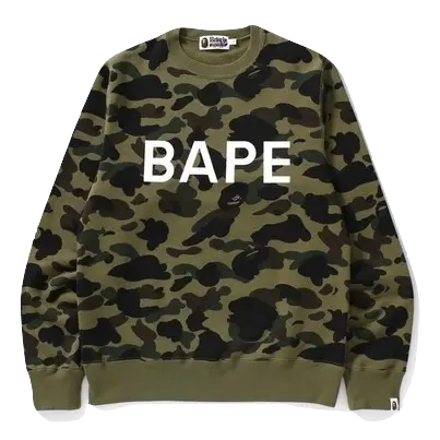 A Bathing Ape First Crewneck - Green Camo Bape