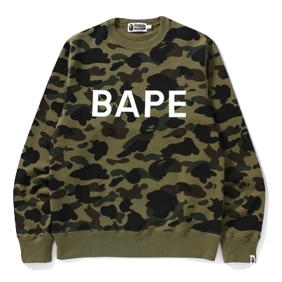 A Bathing Ape First Crewneck - Green Camo - Used Bape