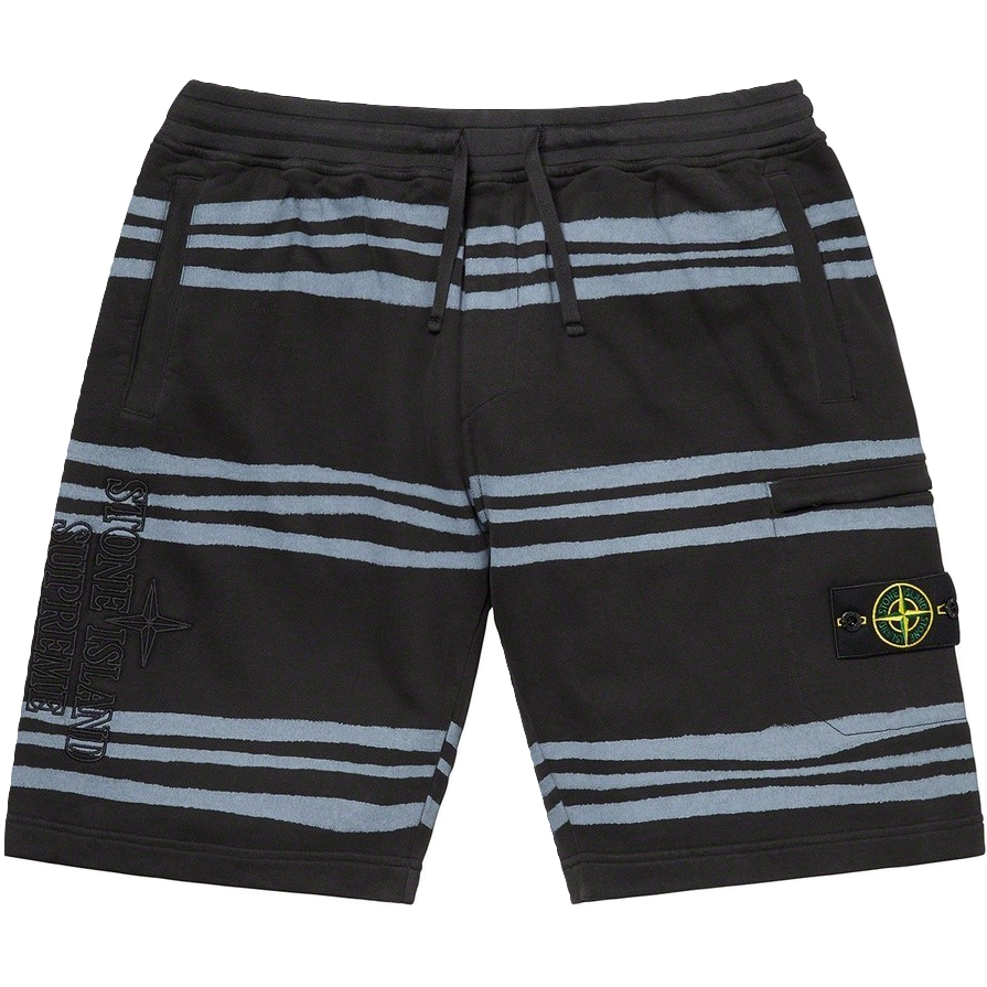 Supreme x Stone Island Warp Stripe Sweatshort - Black Supreme
