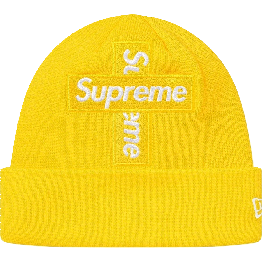 Supreme New Era Cross Box Logo Beanie - Lemon Supreme