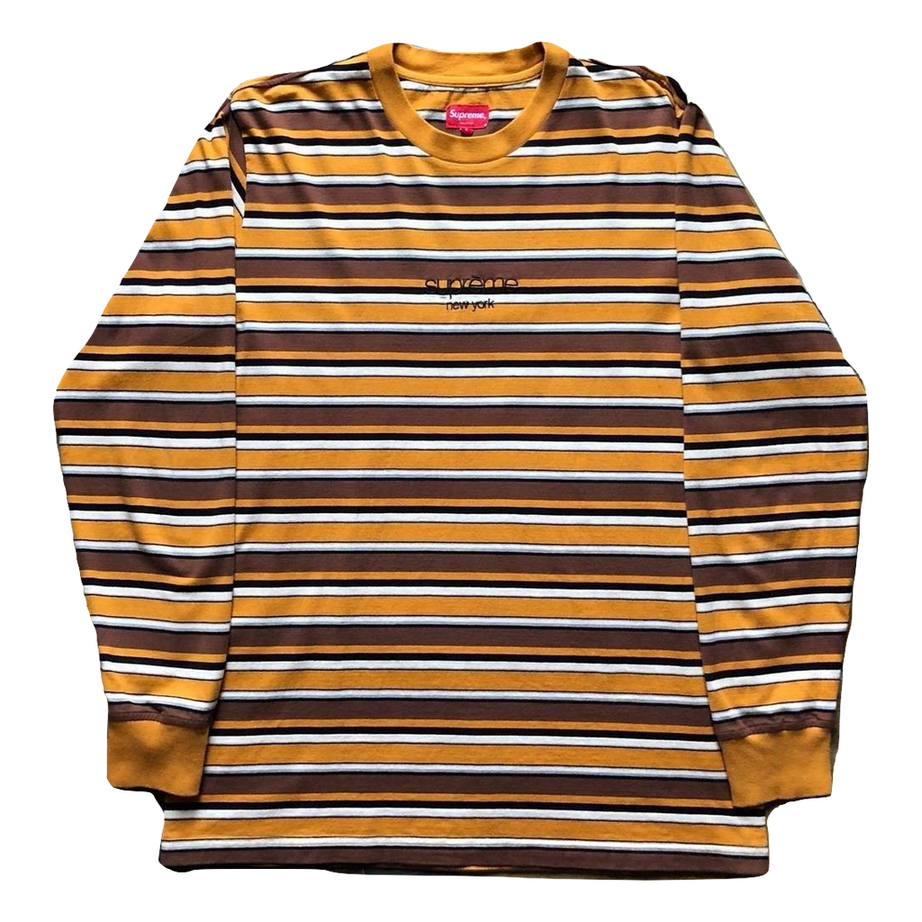 Supreme Classic Logo Stripe Long Sleeve - Mustard - Used