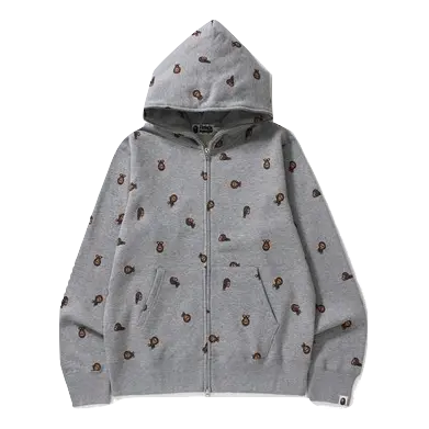 Bape Milo Monograph Full Zip Hoodie - Heather Grey Bape