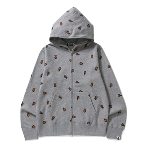 Bape Milo Monograph Full Zip Hoodie - Heather Grey