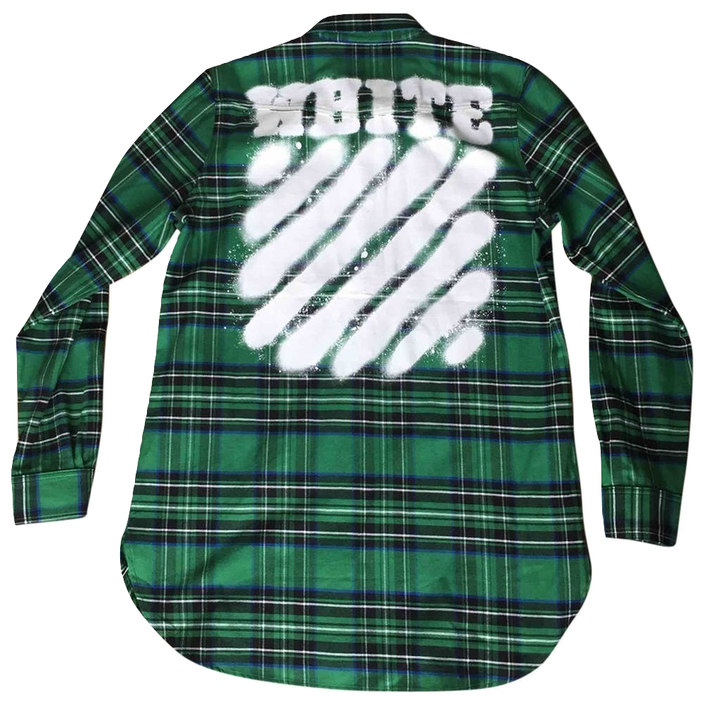 Off White Diag Spray Check Flannel Shirt - Green