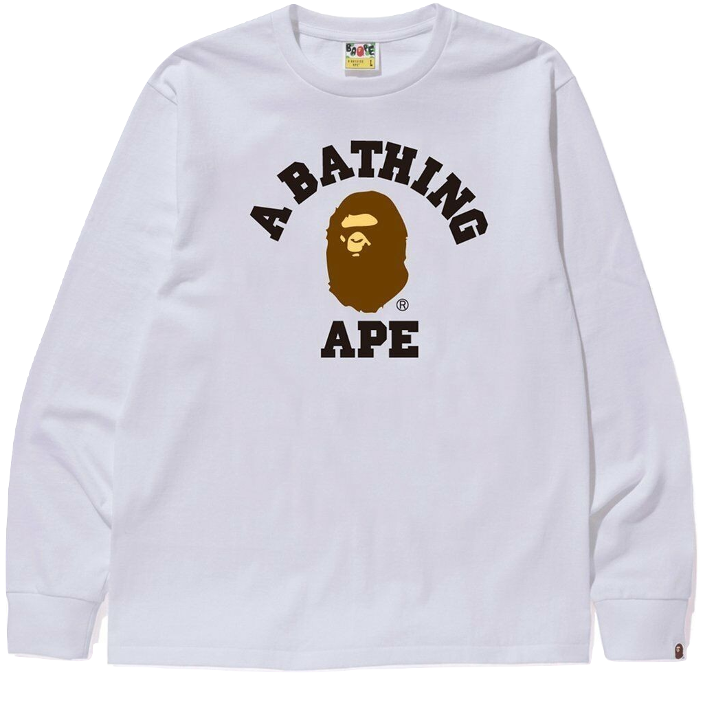 A Bathing Ape College Long Sleeve Tee - White