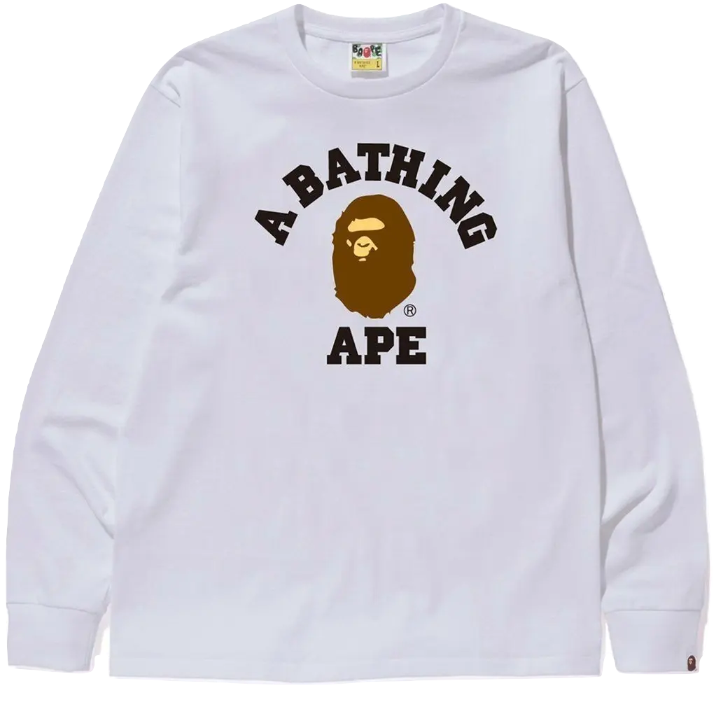 A Bathing Ape College Long Sleeve Tee - White - Used Bape
