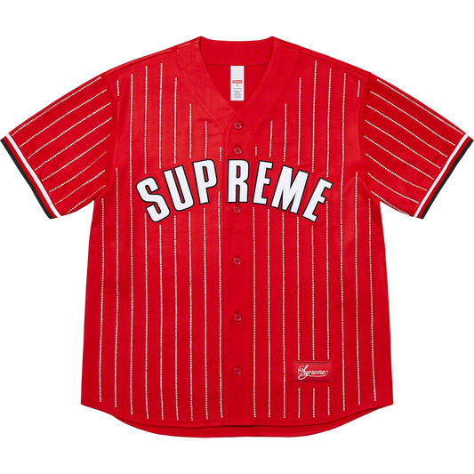 Supreme Rhinestone Baseball Jersey - Red Supreme