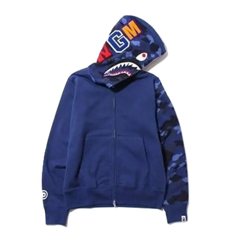A Bathing Ape Color Camo Shark Full Zip Hoodie - Blue/Blue Camo Hood And Sleeve - Used Bape