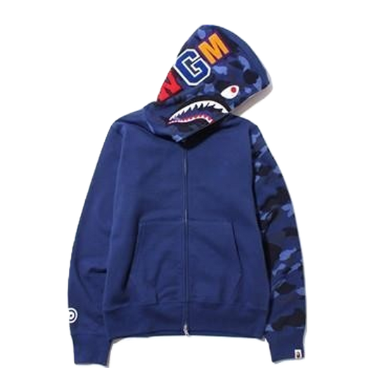 A Bathing Ape Color Camo Shark Full Zip Hoodie - Blue/Blue Camo Hood And Sleeve - Used
