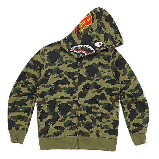 A Bathing Ape 1st Camo Shark Full Zip Hoodie PONR - Green Camo - Used