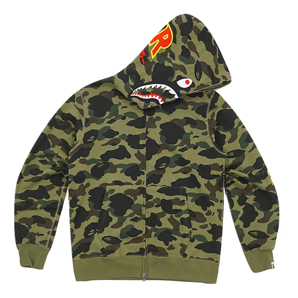 A Bathing Ape 1st Camo Shark Full Zip Hoodie PONR - Green Camo - Used