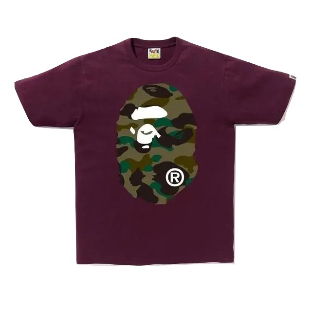 A Bathing Ape 1st Camo Big Ape Head Tee - Burgundy/Green - Used Bape