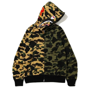 A Bathing Ape 1st Camo Half Shark Full Zip Hoodie PONR - Green/Yellow Camo Bape