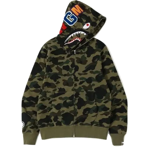 A Bathing Ape 1st Camo Shark Full Zip Jacket (Screen printed) - Green Camo Bape