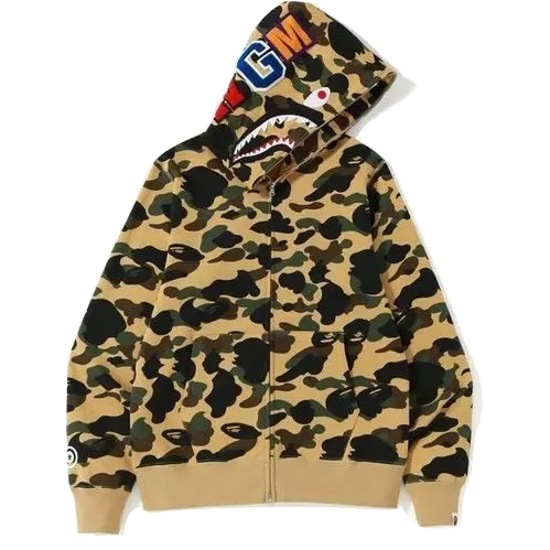 A Bathing Ape 1st Camo Shark Full Zip Jacket (Screen printed) - Yellow Camo Bape