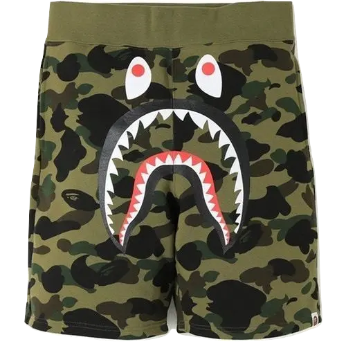 A Bathing Ape 1st Camo Shark Sweat Short - Green Camo Bape