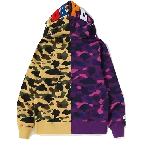 A Bathing Ape 1st x Color Camo 2nd Ape Half Full Zip Hoodie - Yellow/Purple Bape