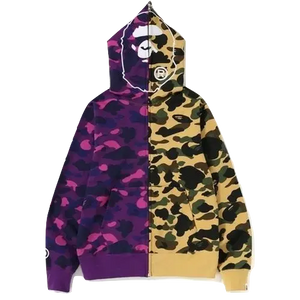 A Bathing Ape 1st x Color Camo 2nd Ape Half Full Zip Hoodie - Yellow/Purple Bape