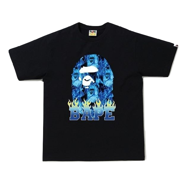 A Bathing Ape Ape Head Flame Tee - Black/Blue Bape