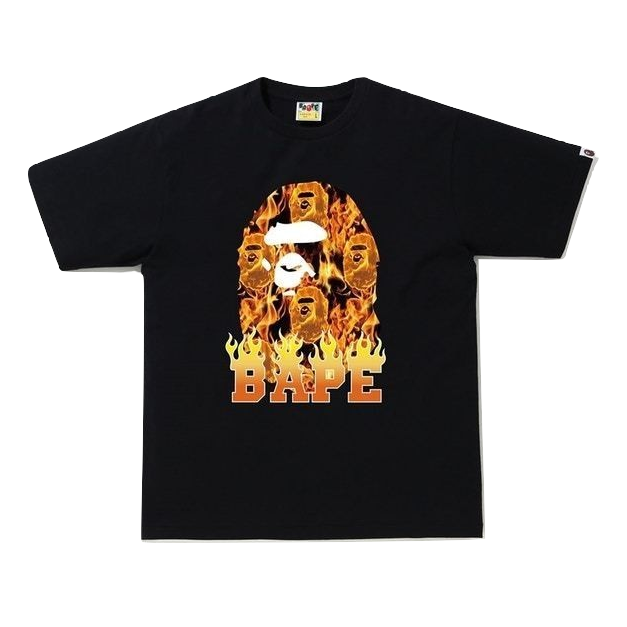 A Bathing Ape Ape Head Flame Tee - Black/Orange Bape