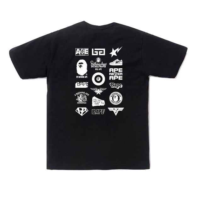 A Bathing Ape Bicolor Multi Logo Tee - Black Bape