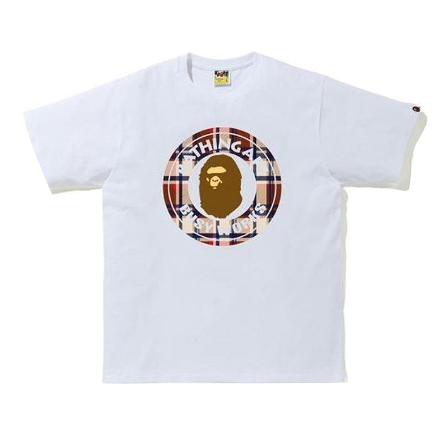 A Bathing Bape Check Busy Works Relaxed Tee - White/Tan/Red Bape