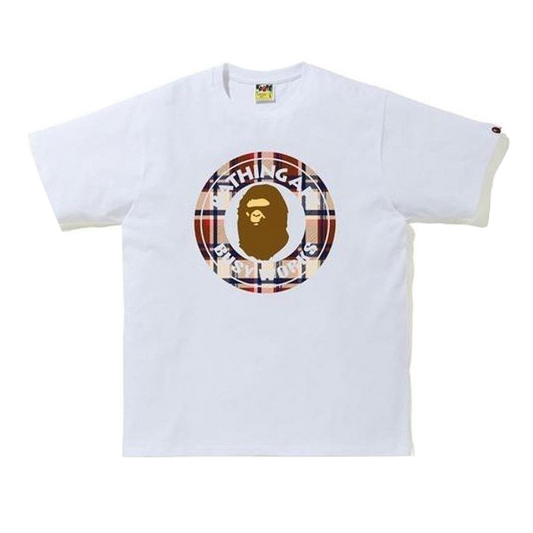 A Bathing Bape Check Busy Works Relaxed Tee - White/Tan/Red Bape