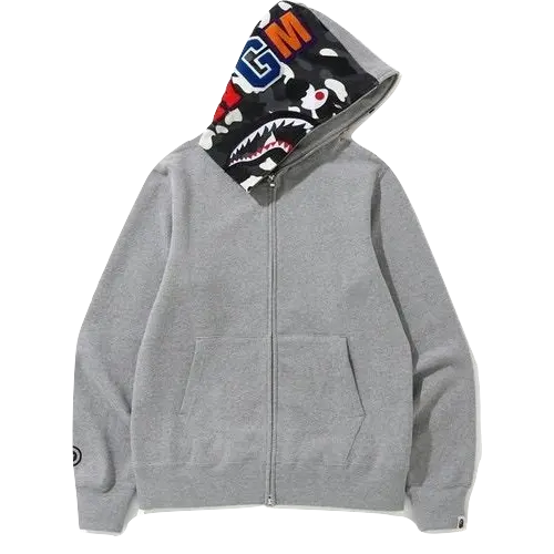 A Bathing Ape City Camo Side Shark Full Zip Hoodie - Grey Bape