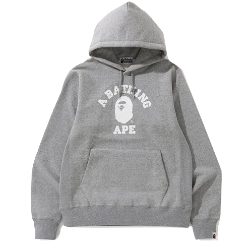 A Bathing Ape College Heavy Weight Pullover Hoodie - Grey/White Bape