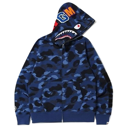 A Bathing Ape Color Camo Detachable Shark Full Zip Hoodie - Blue Camo Bape