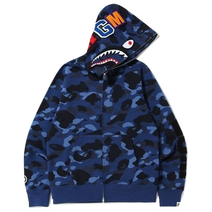 A Bathing Ape Color Camo Detachable Shark Full Zip Hoodie - Blue Camo