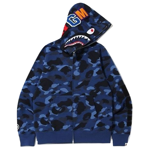 A Bathing Ape Color Camo Detachable Shark Full Zip Hoodie - Blue Camo