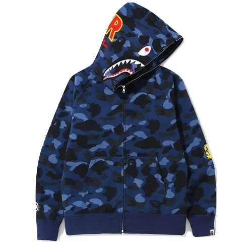A Bathing Ape Color Camo PONR Shark Zip Up Hoodie - Navy