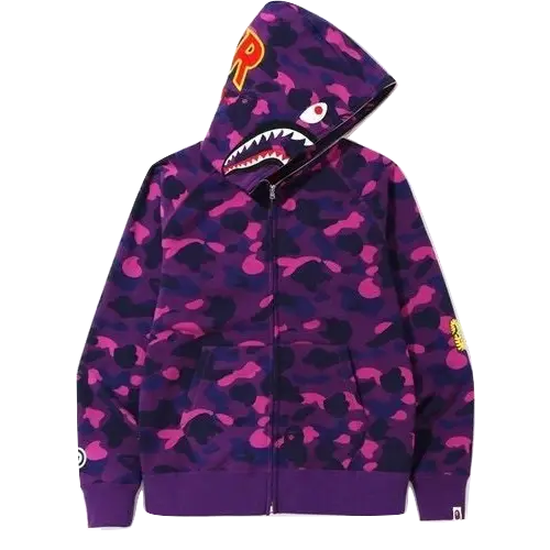 A Bathing Ape Color Camo PONR Shark Zip Up Hoodie - Purple Bape