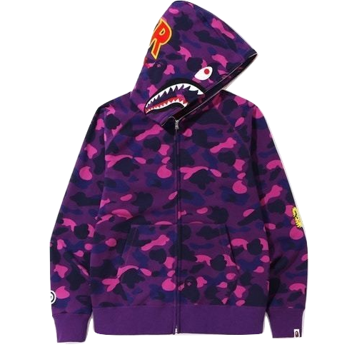 A Bathing Ape Color Camo PONR Shark Zip Up Hoodie - Purple