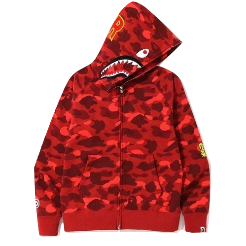 A Bathing Ape Color Camo PONR Shark Zip Up Hoodie - Red