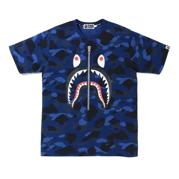 A Bathing Ape Color Camo Shark Tee - Blue - Used Bape
