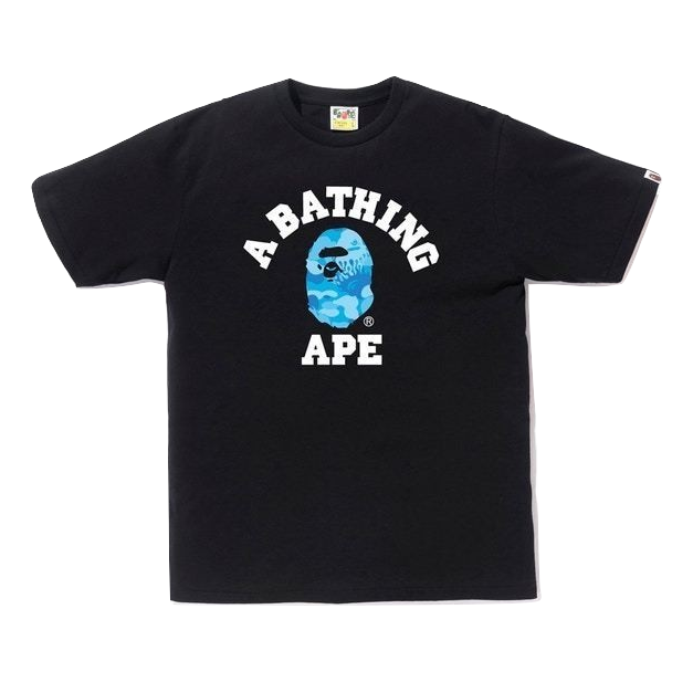 A Bathing Ape Fire Camo College Tee - Black/Blue - Used Bape