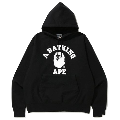 A Bathing Ape Relaxed Classic College Pull Over Hoodie - Black Bape