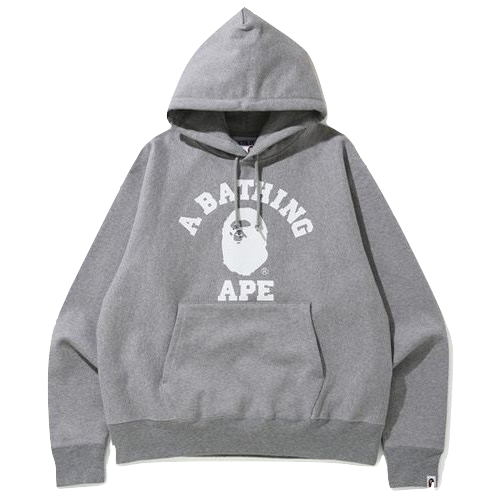 A Bathing Ape Relaxed Classic College Pull Over Hoodie - Grey Bape
