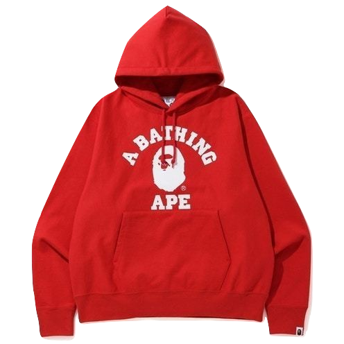 A Bathing Ape Relaxed Classic College Pull Over Hoodie - Red Bape